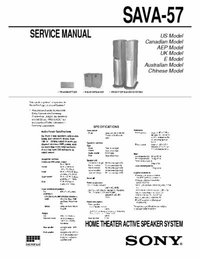 Sony SAVA-57 HOME THEATER ACTIVE SPEAKER SYSTEM